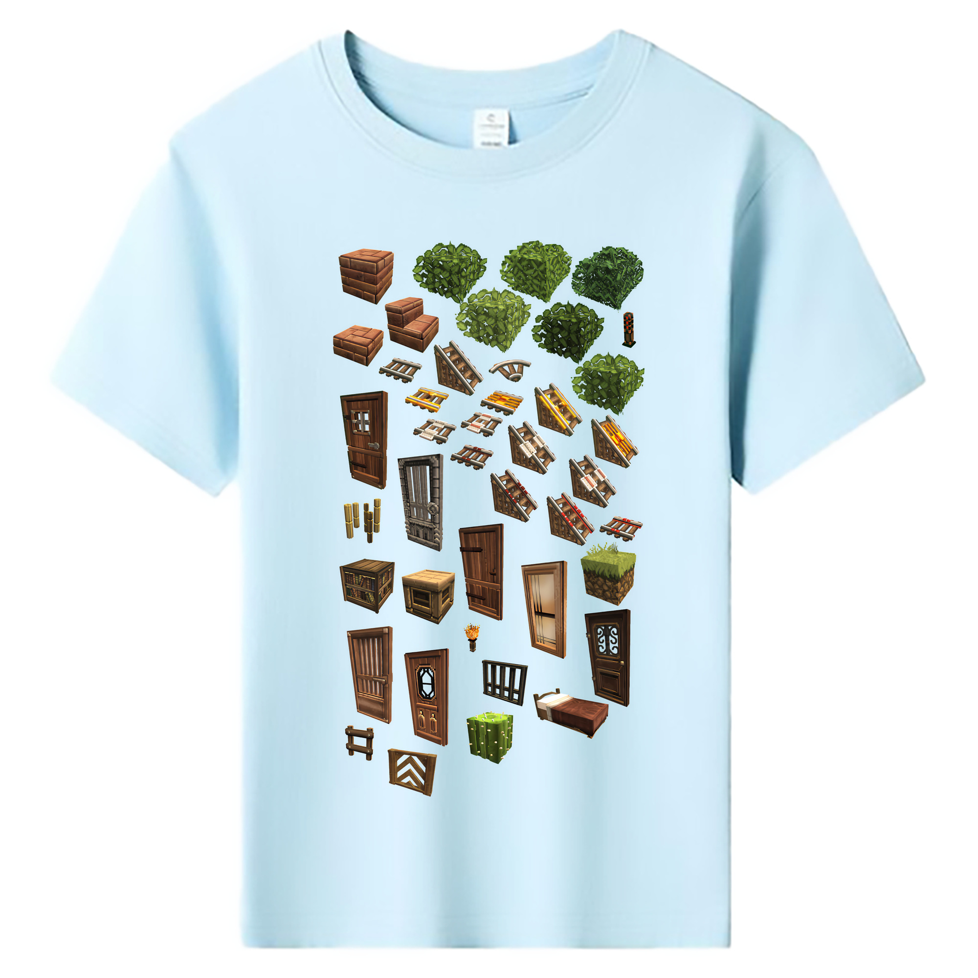 （画像用） マインクラフト ブロックの世界 Minecraft MC Block world 綿100％キッズTシャツ（フロントプリント）